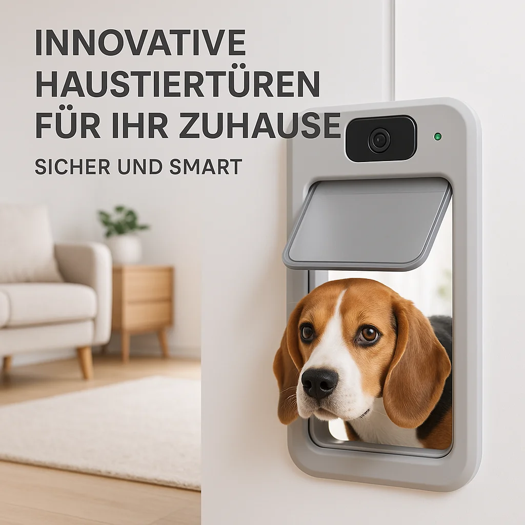 Digitale Haustiertür mit Sensor und Kamera, moderner Wohnraum
