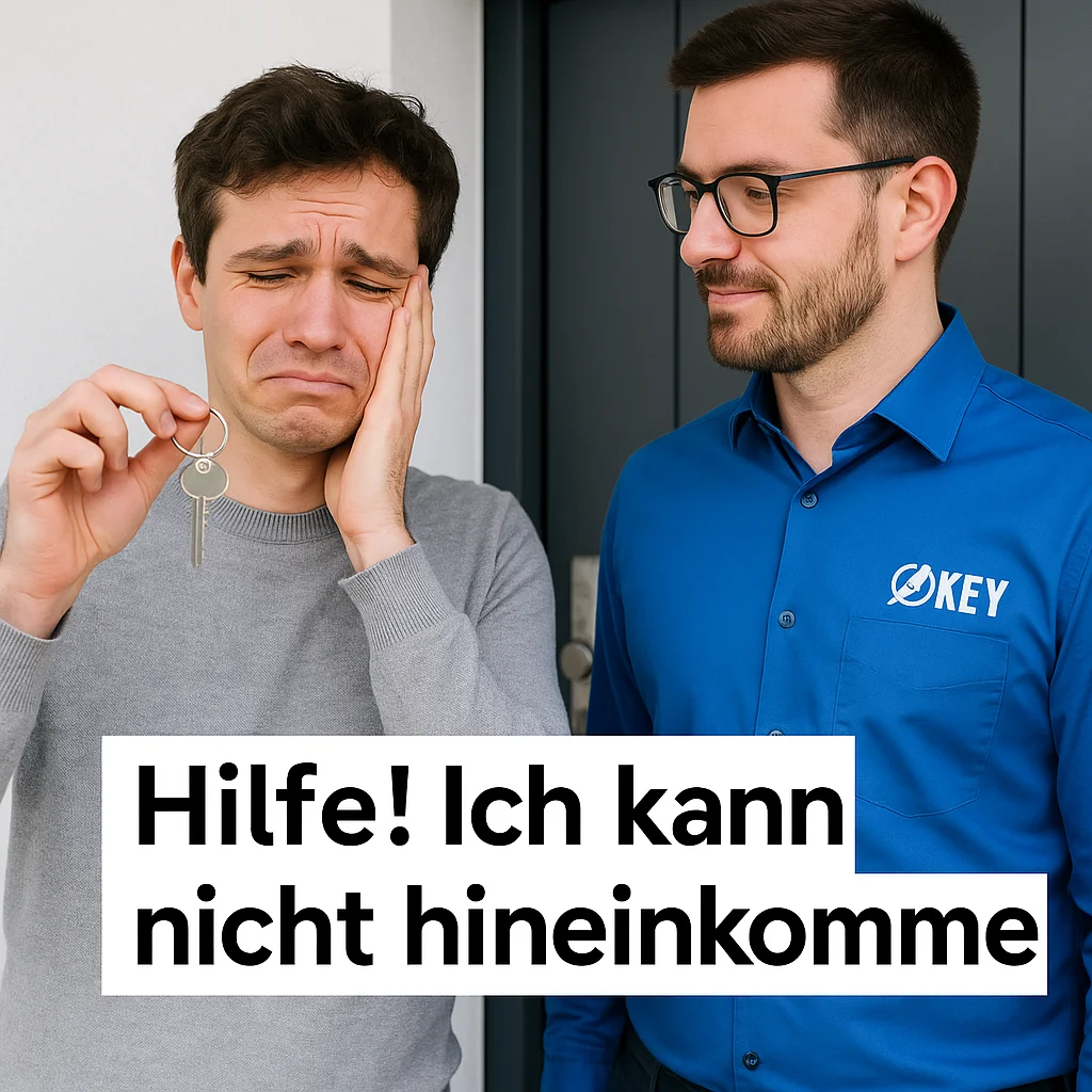 Mieter mit leerem Schlüsselbund vor der Wohnungs- oder Haustür